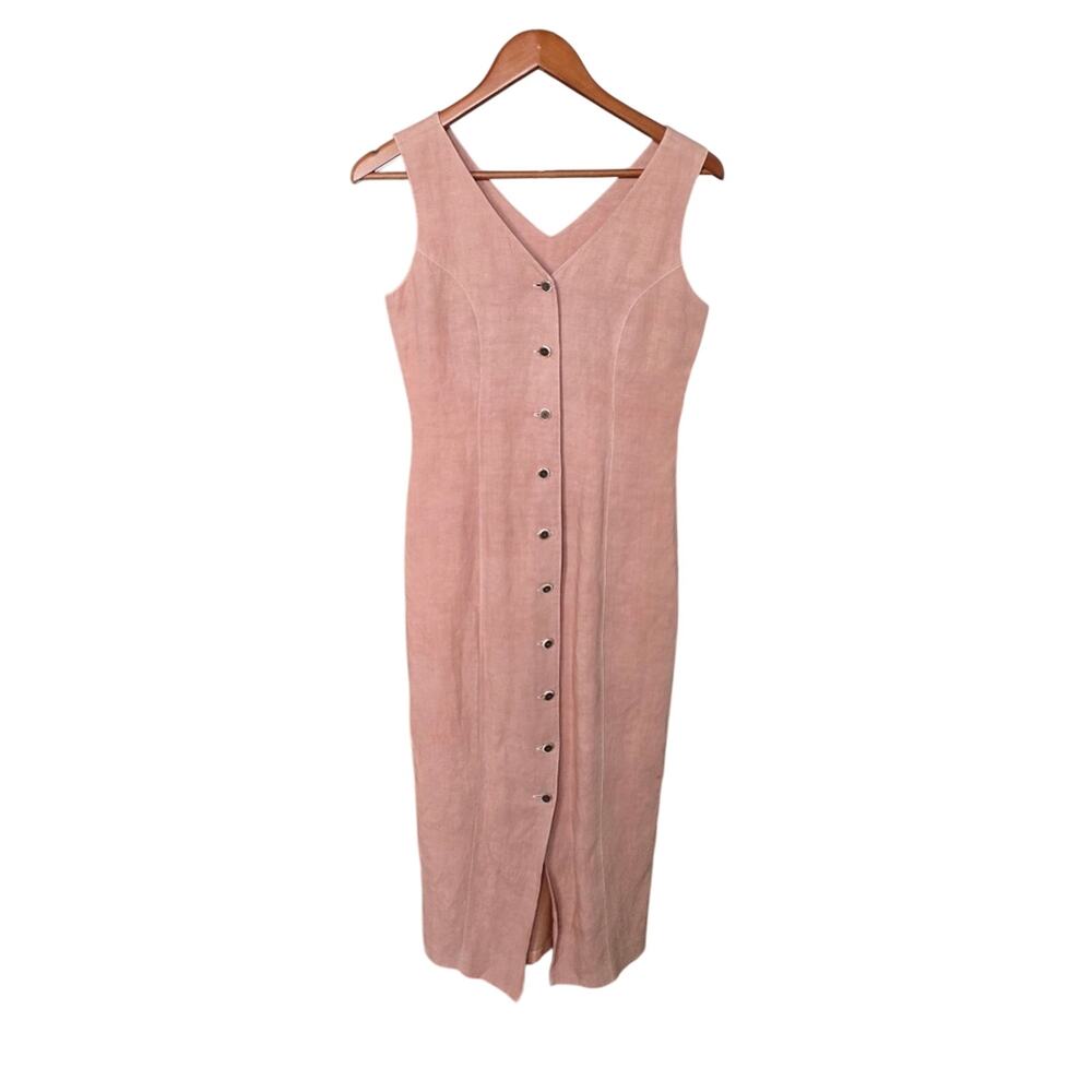 Nordstrom Signature Vintage Linen Blend Midi Dress Pink Size 3 S